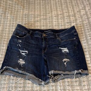 Maurices Dark Wash Distressed Rolled-Hem Denim Shorts